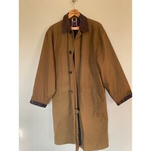 90s Claiborne Men's Coat Olive Green Overcoat Cotton Faux Trim Trench Raincoat